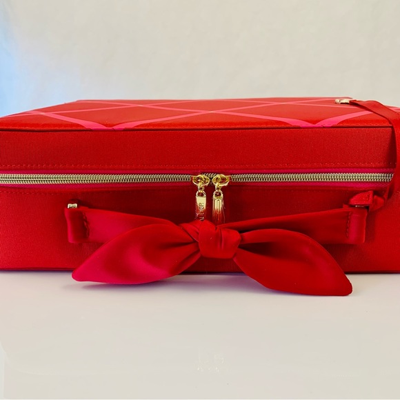 Estée Lauder Red Pink Peppermint Makeup Train Zip Case Travel Bag - Picture 4 of 12